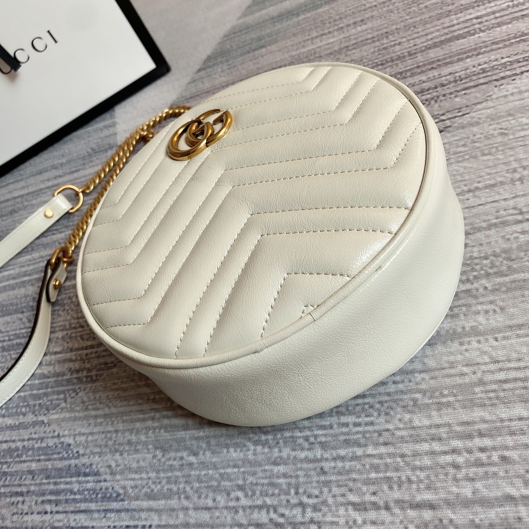 Gucci GG Marmont Mini Round Shoulder Bag 550154 White